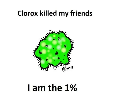 Personified surviving bacterium mourning its fallen peers.