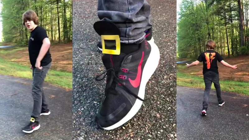 The viral TikTok video featuring Nike shoes modified with pilgrim buckles.