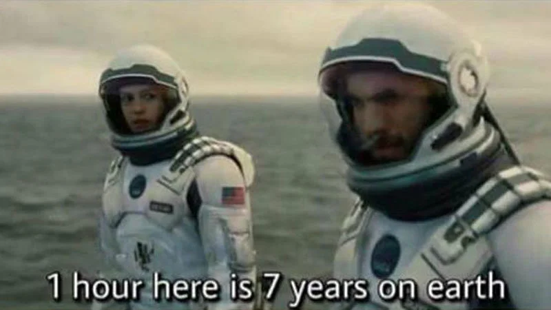 The original Interstellar time dilation meme template.