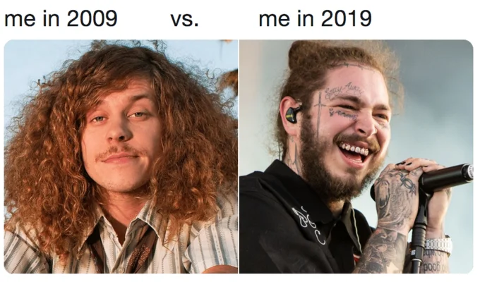 Dramatic personal transformation over a decade.