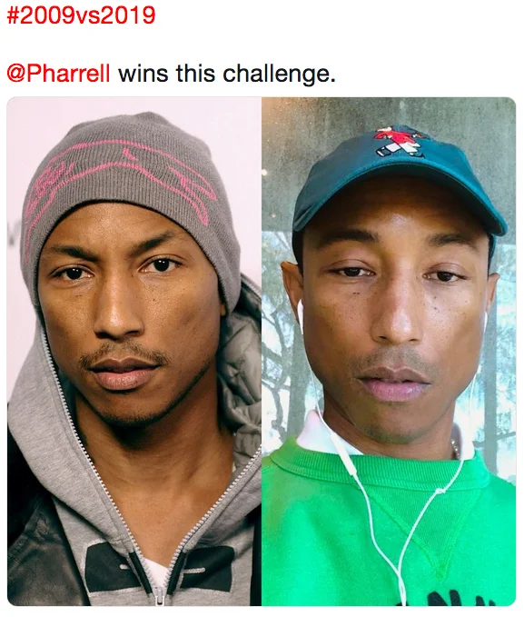 Pharrell wins the 10 Year Challenge: aging gracefully.