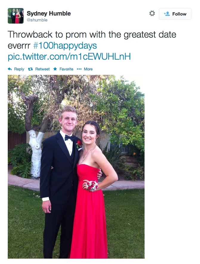 Nostalgic happiness: throwback prom memory shared.