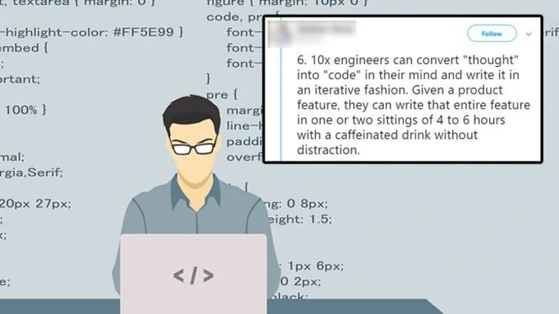 Educational infographic defining 10x engineer productivity metrics.