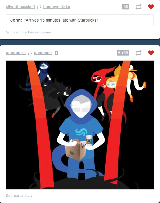 Text and illustration combined: Tumblr meme format.