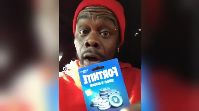 The iconic moment: man with $19 Fortnite card.