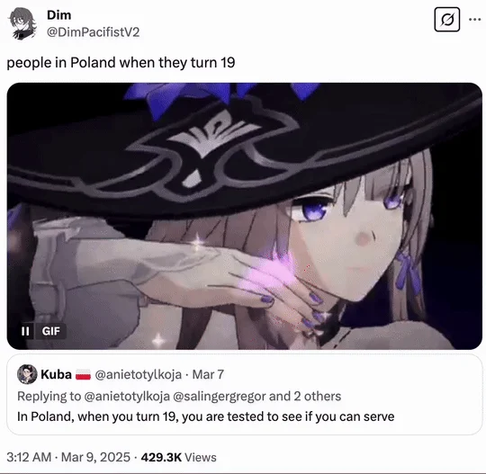 Anime variant: magical character 'serving' in Poland.