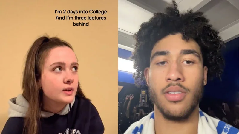Reaction meme: relatable college lyrics format.