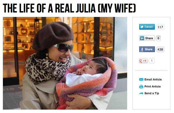 A parody response to the Obama campaign's 'Life of Julia' titled 'The Life of a Real Julia (My Wife).'