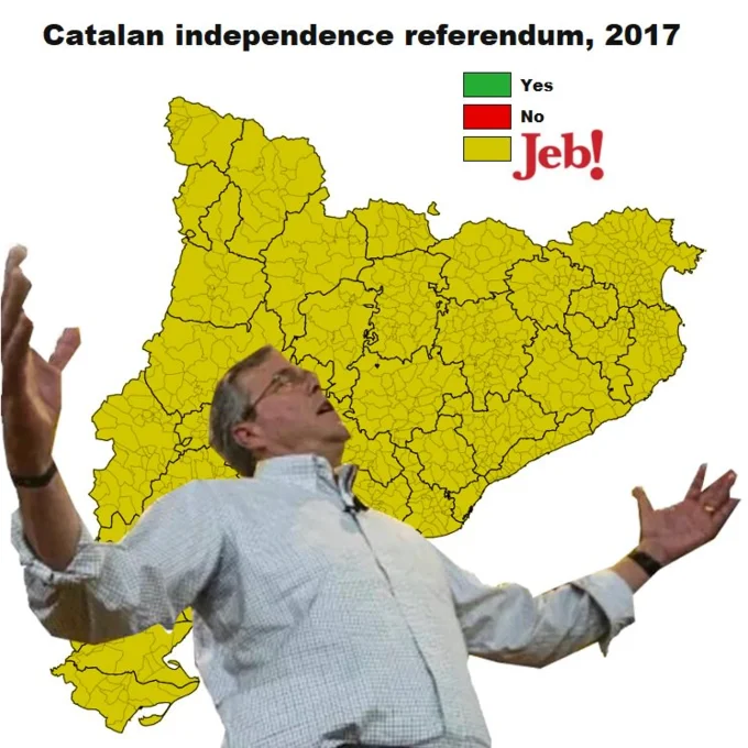A Jeb Bush 'please clap' edit joking about the referendum's overwhelming 'Yes' outcome.