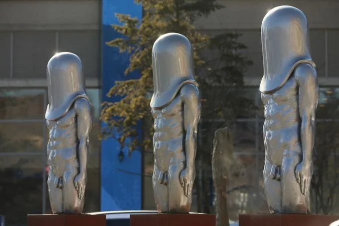 Public sculptures near PyeongChang that drew attention online for their resemblance to condoms.