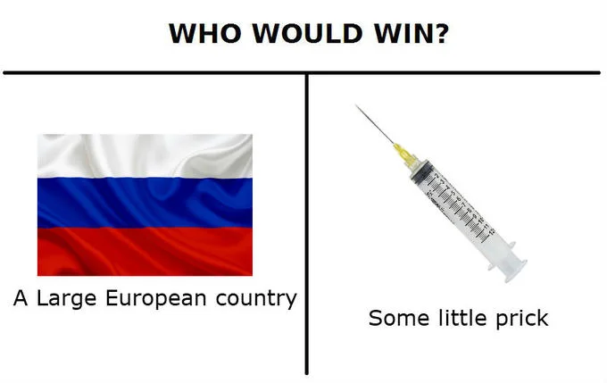 A 'Who Would Win?' meme joking about the Russian doping scandal that led to their ban from the 2018 Winter Olympics.