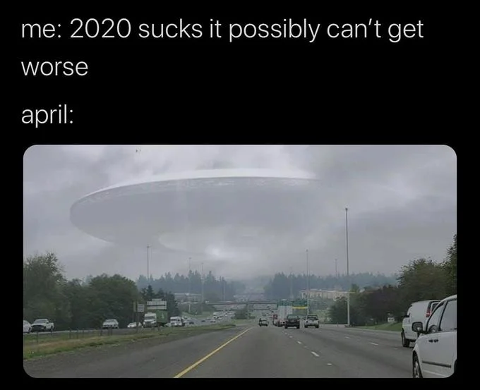 Alien invasion: UFO hovering over the highway.