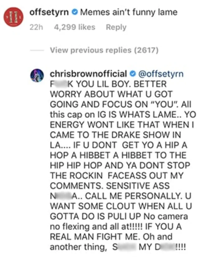 A heated Instagram exchange between Chris Brown and Offset that circulated alongside the 21 Savage news cycle.