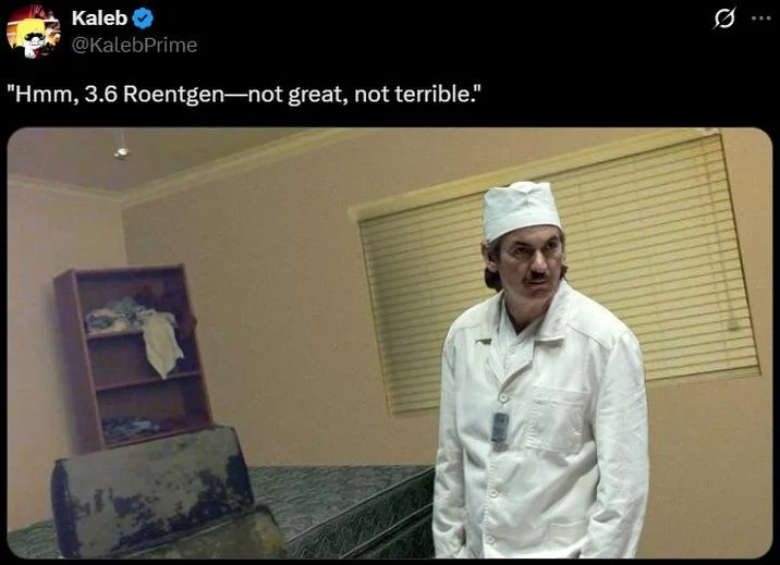 A Twitter reaction post reusing the Chernobyl quote alongside a screenshot of Akimov from the miniseries.