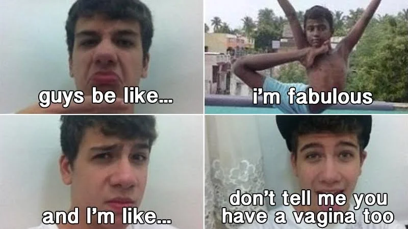 The format: crude masculinity humor.