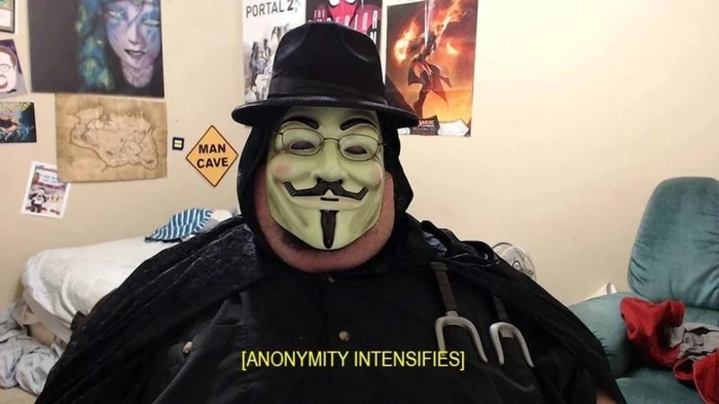 The iconic image: Anonymous hacker bedroom.