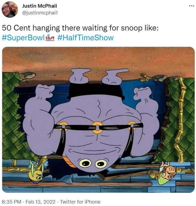 Cartoon version: 50 Cent waiting turn.