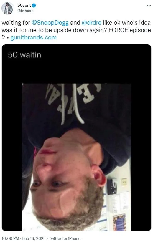 Self-aware: 50 Cent's own upside-down joke.