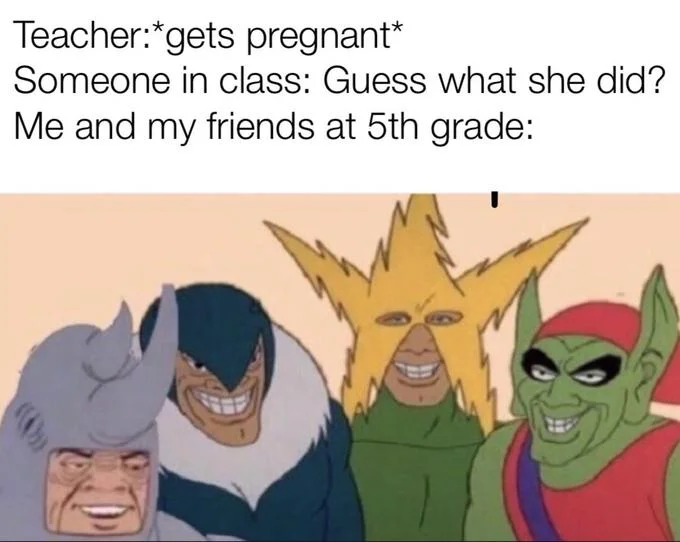 Villains classroom joke meme.
