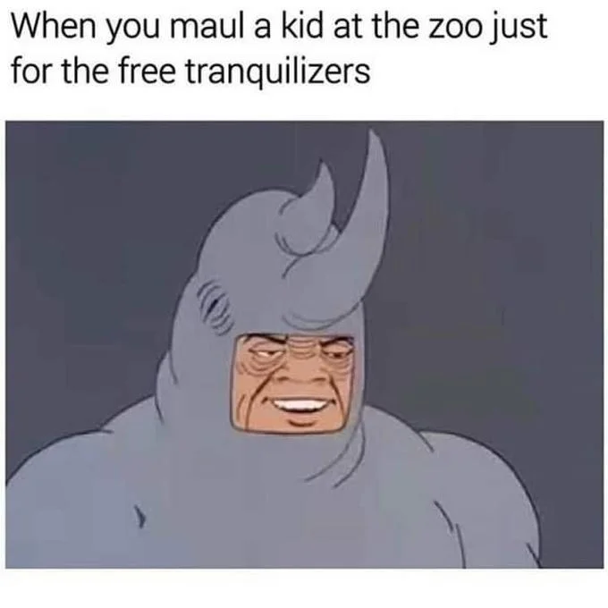 Rhino zoo child meme variant.