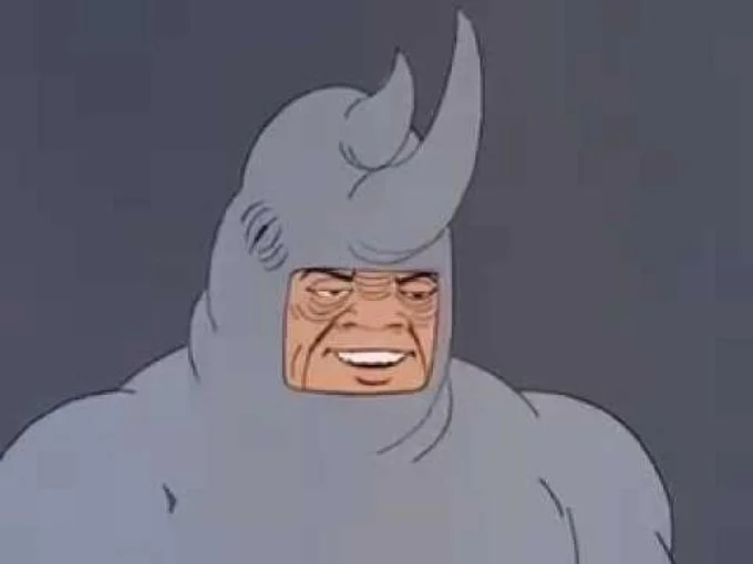 Rhino with iconic wide grin.