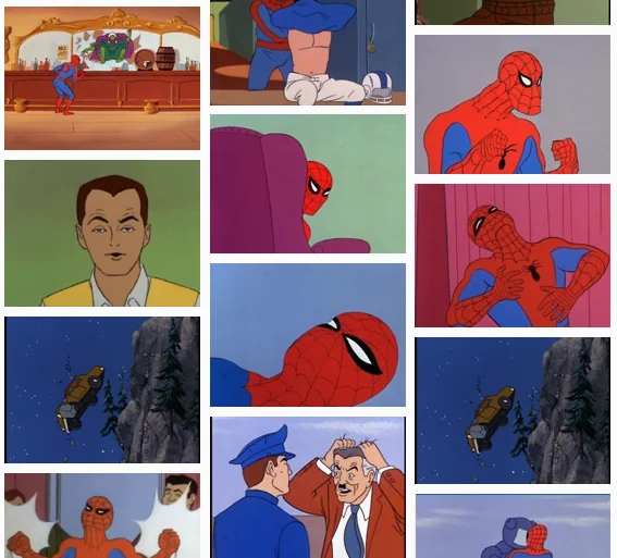 Collage of 60s Spider-Man cartoon scenes.