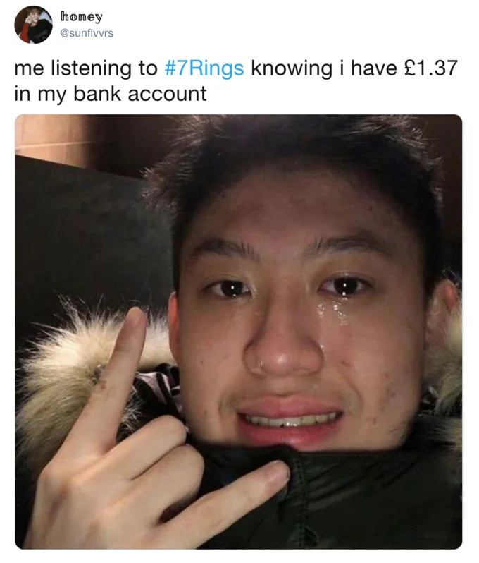 Listening to 7 Rings with £1.37.