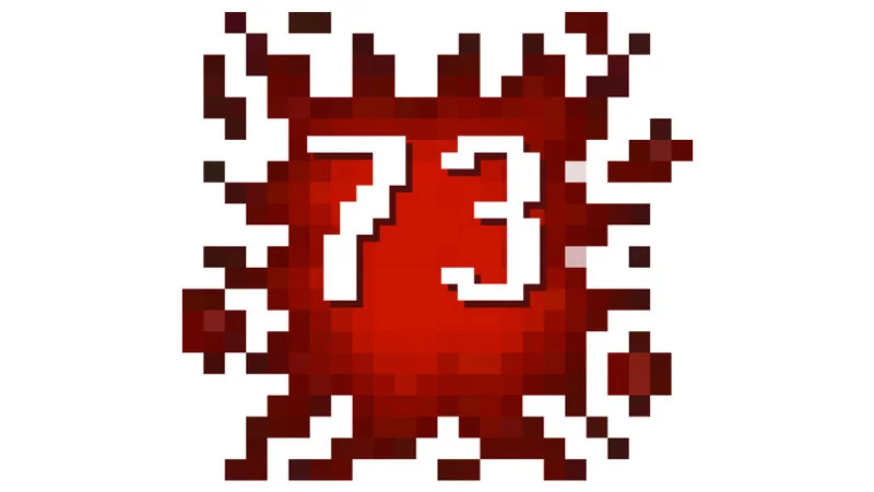 The number 73, a running joke among RuneScape players popularized by streamer B0aty, rendered in pixel-art style.