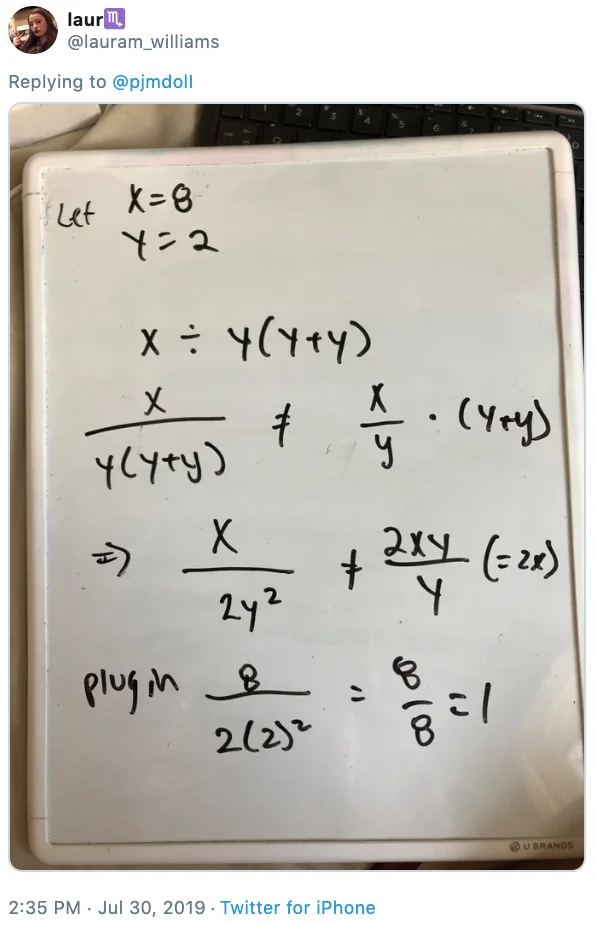 Handwritten math work equals 1.