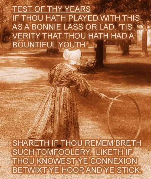 A parody of '90s kids remember...' nostalgia posts, mocking the trend by referencing hoop-and-stick play from a bygone era.