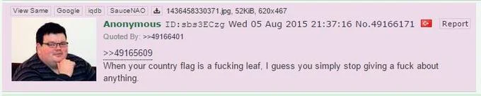 Original 4chan leaf mockery.