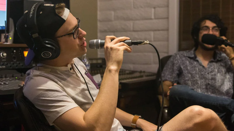 Podcast studio recording setup.