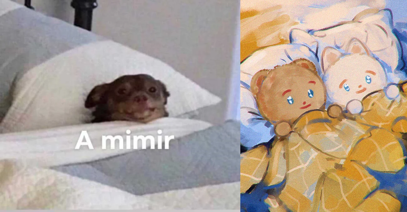 The composite icon combining the original 'A mimir' chihuahua photo with the 'Two mimir' illustration by @mmoriqomm, representing the meme's two most iconic images.