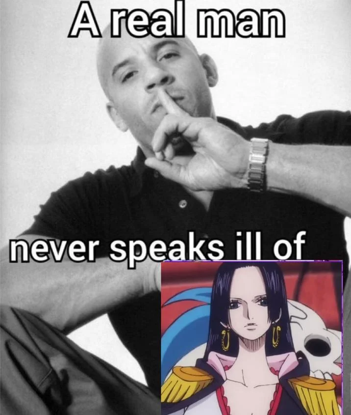 The original English-language meme featuring Boa Hancock as the shielded subject.