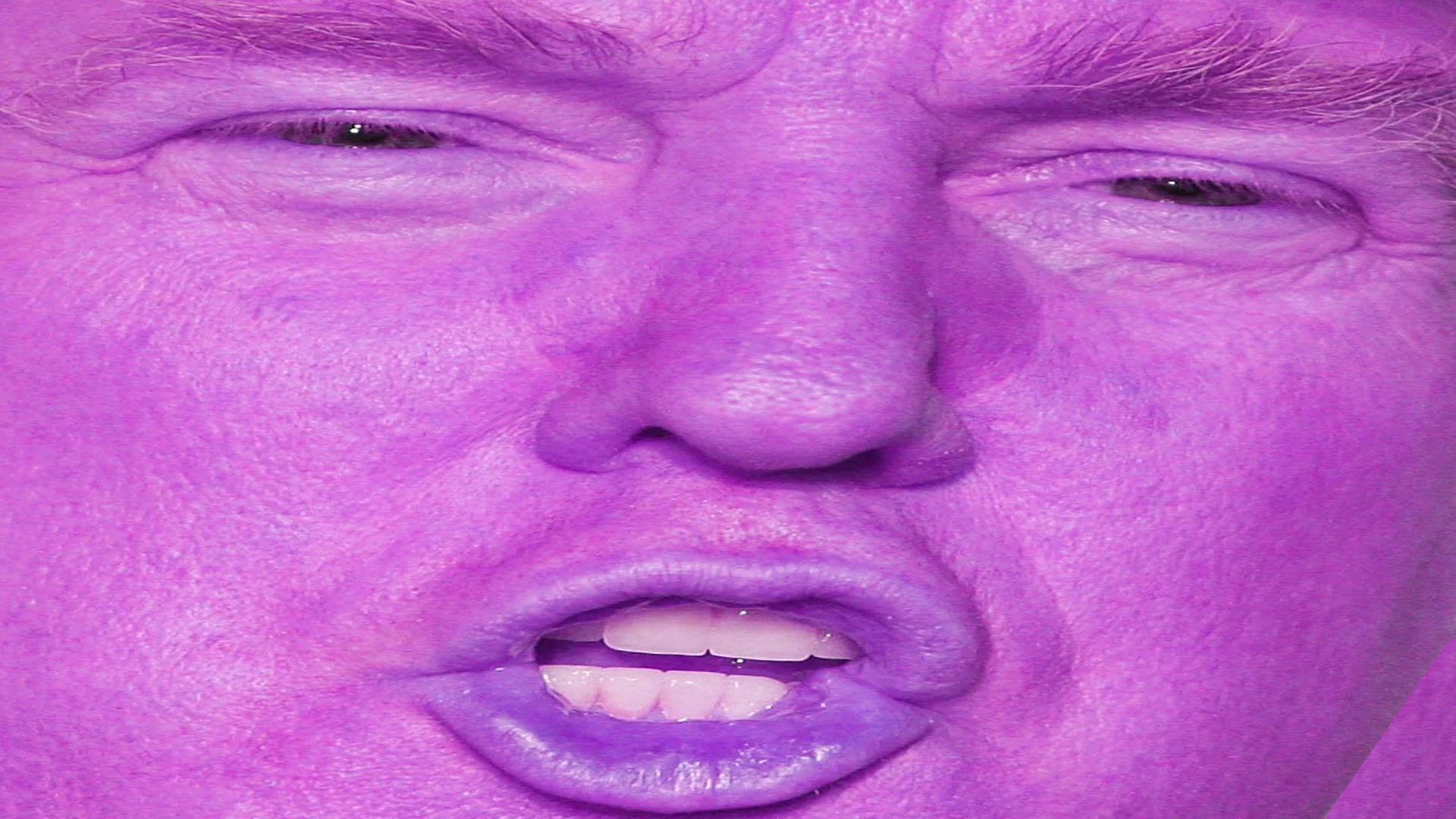 A stylized, purple-tinted close-up of Donald Trump often used as the thumbnail image for the 'small loan of a million dollars' meme.