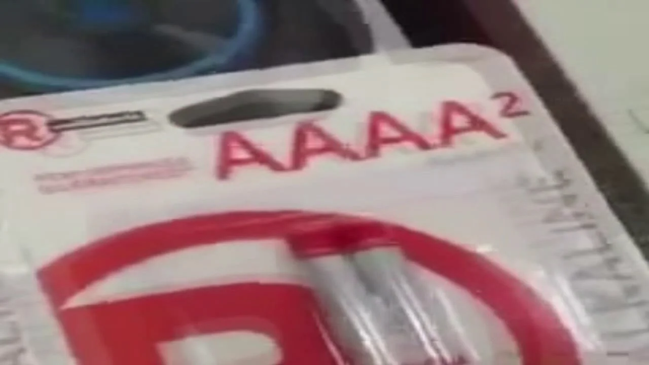 Screenshot from the original Vine featuring the RadioShack AAAA battery package that inspired the 'AAAA' viral video.