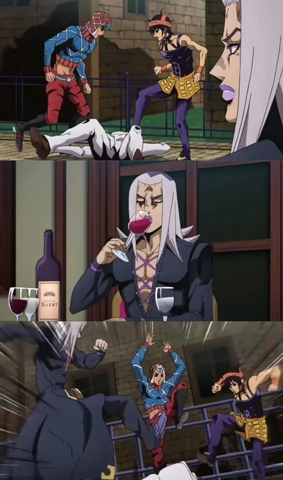 A clean, unmarked version of the three-panel template used to make 'Abbacchio Joins the Kicking' variants.