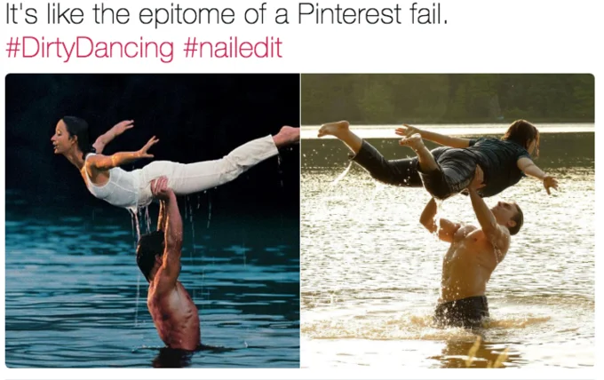 A viewer likens ABC's Dirty Dancing remake to a Pinterest fail, comparing the original lift scene to the botched remake attempt.