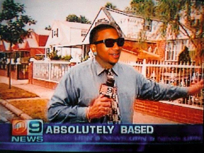 An 'Absolutely Based' remix of the meme template, replacing the original disgusted reporter with a face associated with the 'based' internet expression.