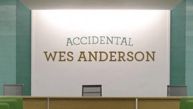 The 'Accidental Wes Anderson' title graphic, showcasing the symmetrical, pastel aesthetic that defines the meme.