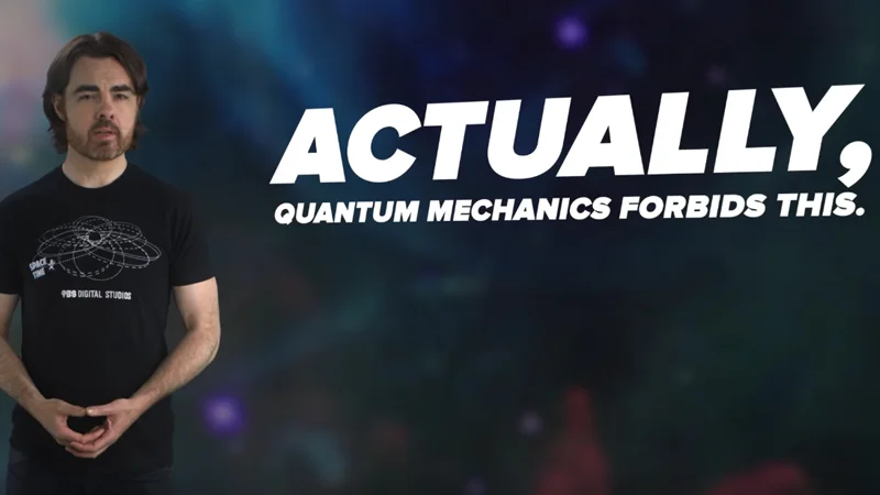 The original 'Actually, Quantum Mechanics Forbids This' still from PBS Space Time that became the meme's template.