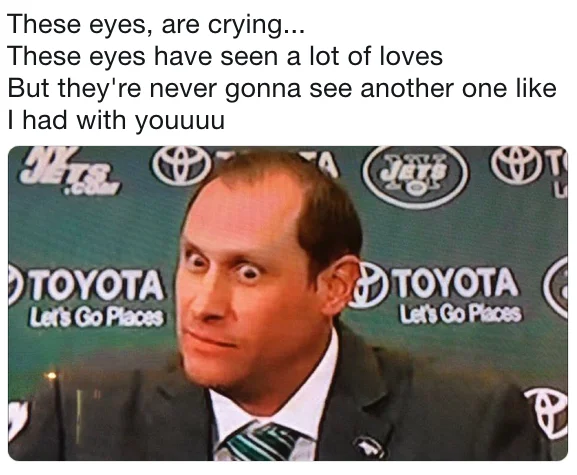 A meme setting Adam Gase's unblinking stare to the lyrics of 'These Eyes' by The Guess Who.
