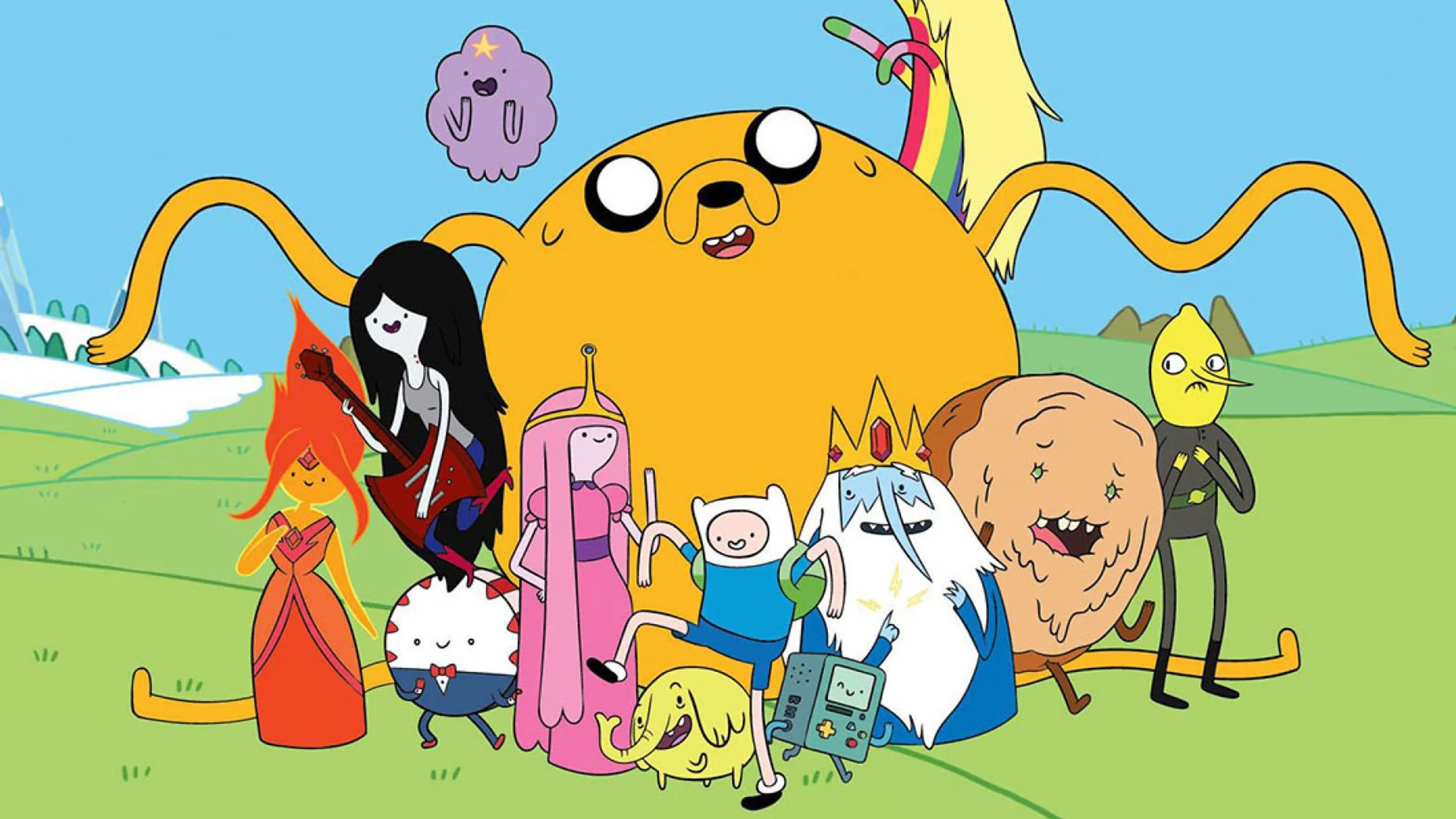 Official Cartoon Network promotional artwork showcasing the main cast of Adventure Time in the Land of Ooo.
