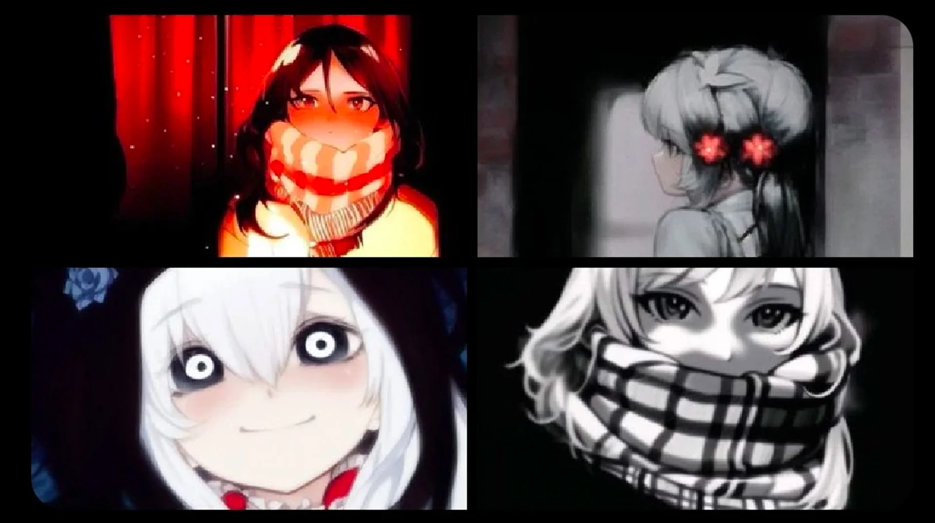 A collage of AI-generated anime girls rendered in a creepypasta aesthetic, representative of the viral meme format.