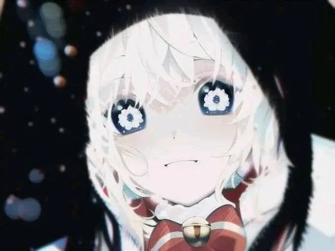 An AI-generated creepypasta-styled anime girl with sakura-flower eyes, exemplifying the uncanny aesthetic of the meme.