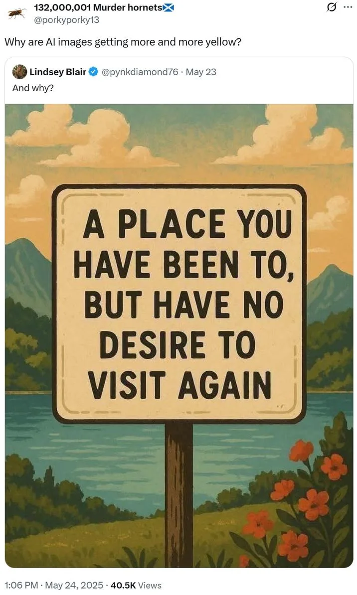 Vintage sign yellow landscape.