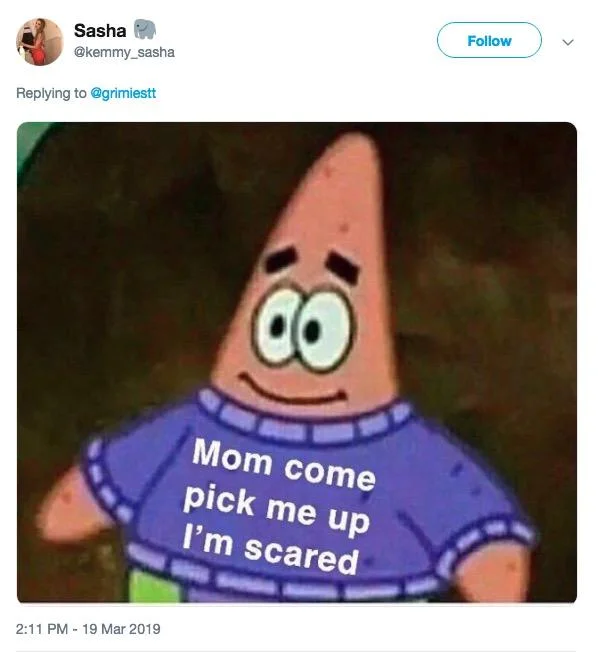 A Patrick Star 'Mom come pick me up I'm scared' reaction to the viral airplane toilet-licking clip.