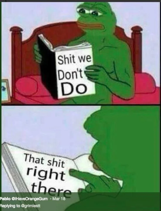 A Pepe the Frog reaction meme used to comment on the airplane toilet-licking video.