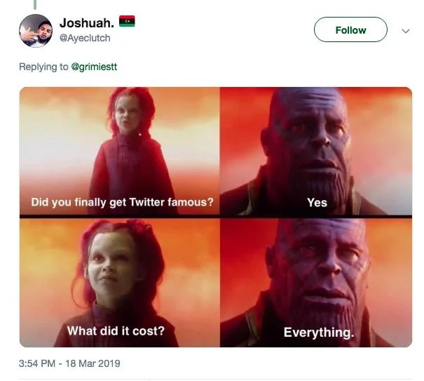 A Twitter reaction using the Thanos 'Everything' meme format to comment on the viral toilet-licking video.