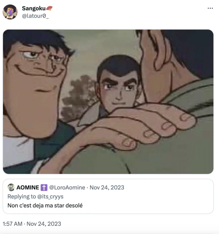 A Twitter post showcasing the original Akakichi no Eleven scene that sparked the redraw trend.